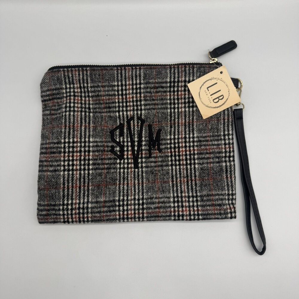 LIB New York Plaid Black Red Wristlet Clutch Bag  New with Tags